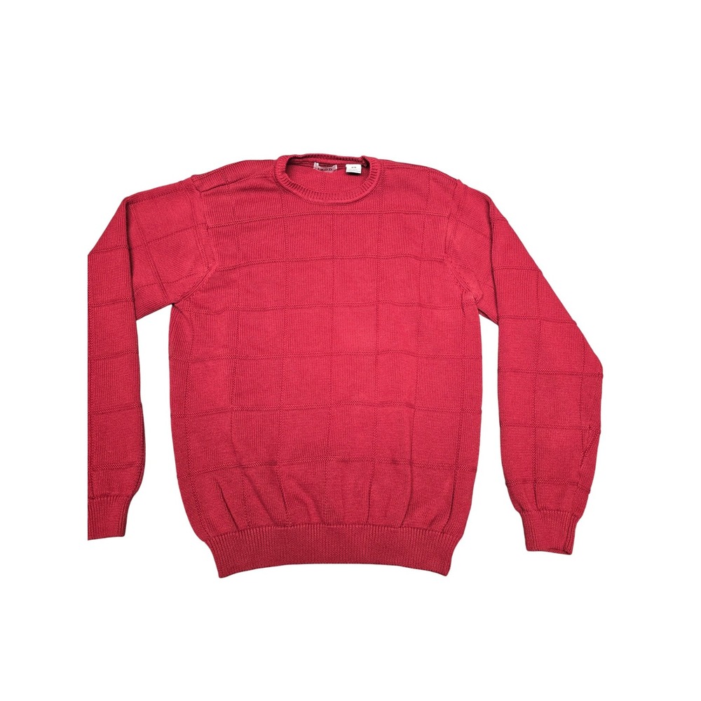 Izod Sweater Mens Medium Red Crewneck Checkerboard Knit Pullover Classic Casual